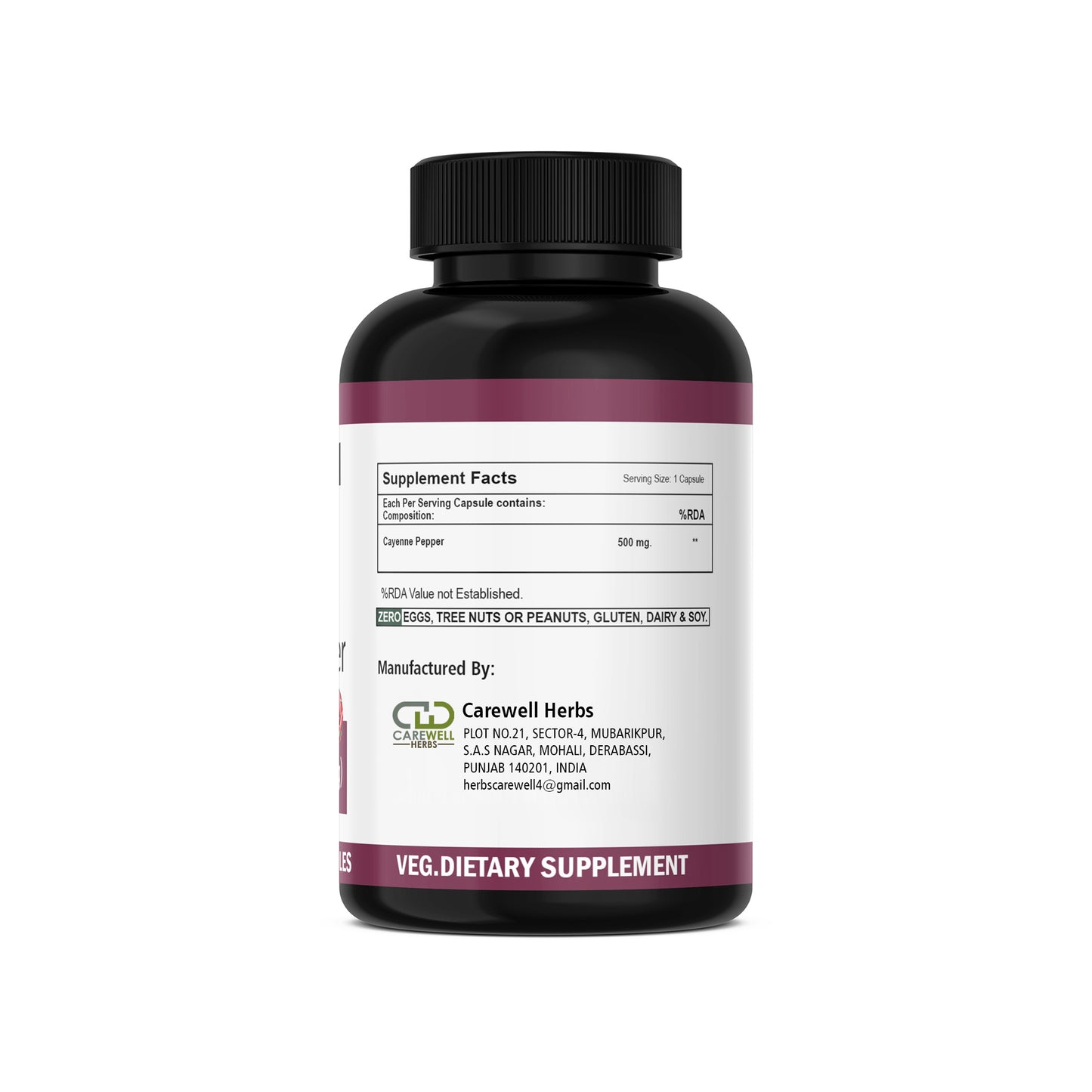 Cayenne Pepper 500mg Capsules by Carewell Herbs – Premium ODM/OEM Supplement for Enhanced Health and Wellness