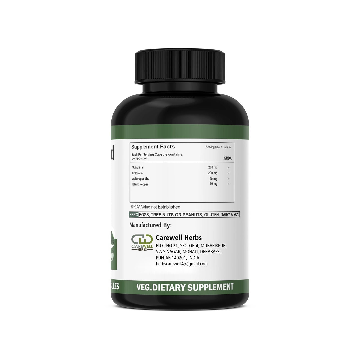 Chlorella Spirulina 500mg Capsules by Carewell Herbs – Premium Private Label Supplement for Vitality and Health
